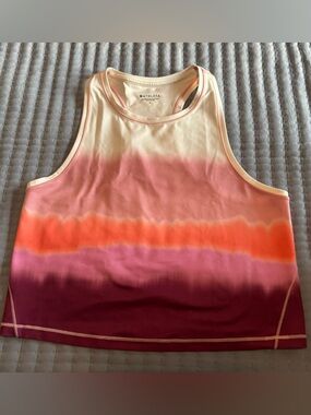 Athleta Shanti Printed Crop Tank Racerback Ombré Top - Pink/Orange EUC Large